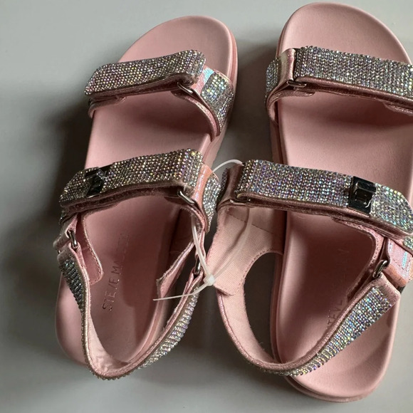 Steve Madden Girls Mona Sandals Rhinestones Hook & Loop Pink Sz 3 - Picture 3 of 6